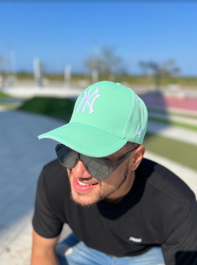 NY UNISEX CAPS MINT GREEN WHITE LETTERS