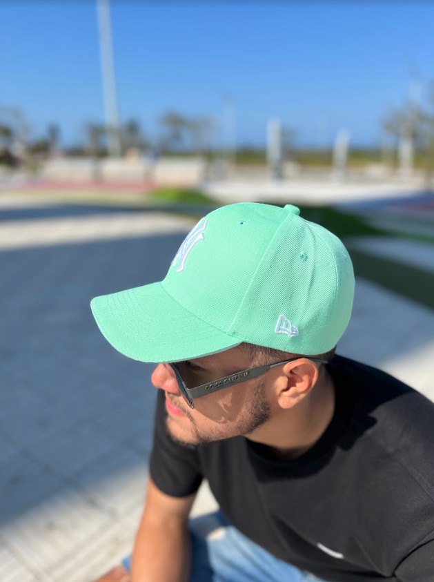 NY UNISEX CAPS MINT GREEN WHITE LETTERS