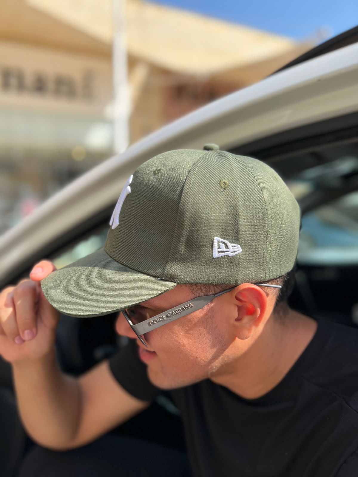 NY CAPS UNISEX MILITARY GREEN WHITE LETTERS