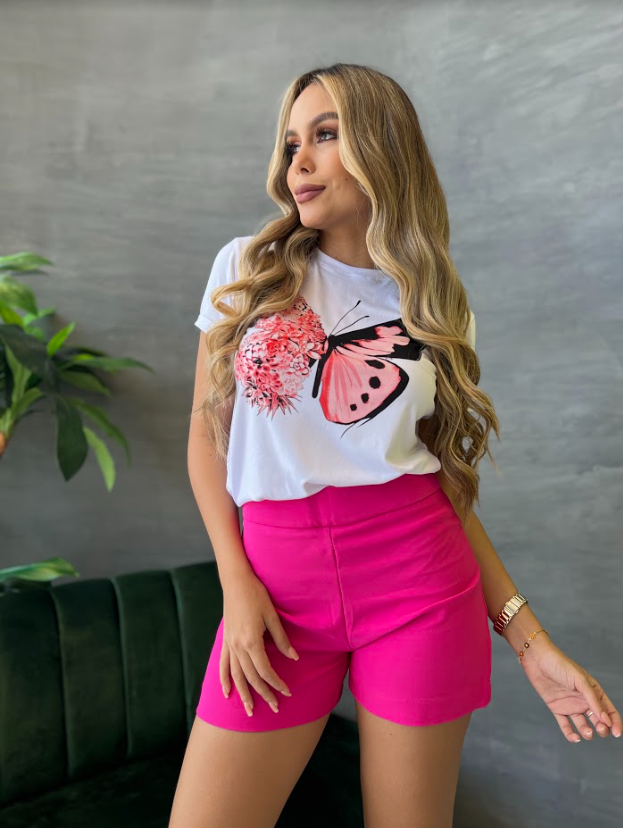 T-shirt woman printed PINK BUTTERFLY