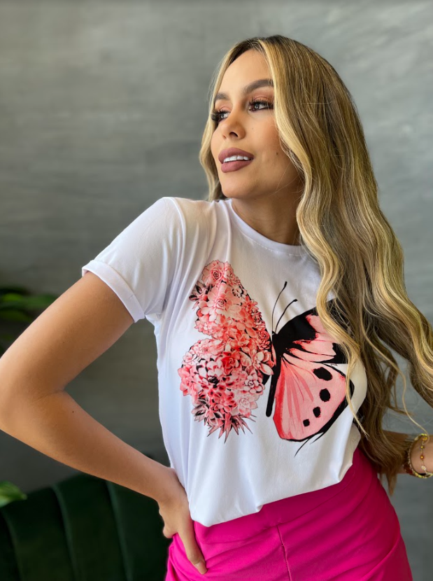 T-shirt woman printed PINK BUTTERFLY