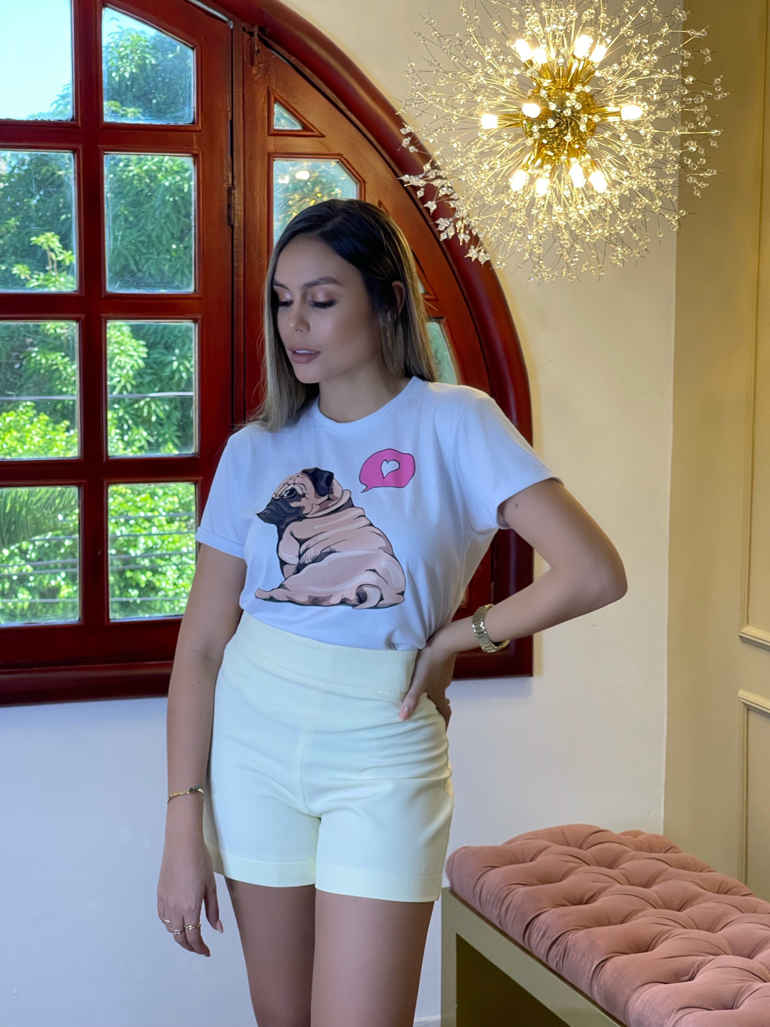 T-shirt BLANCA mujer estampado Pug Corazon
