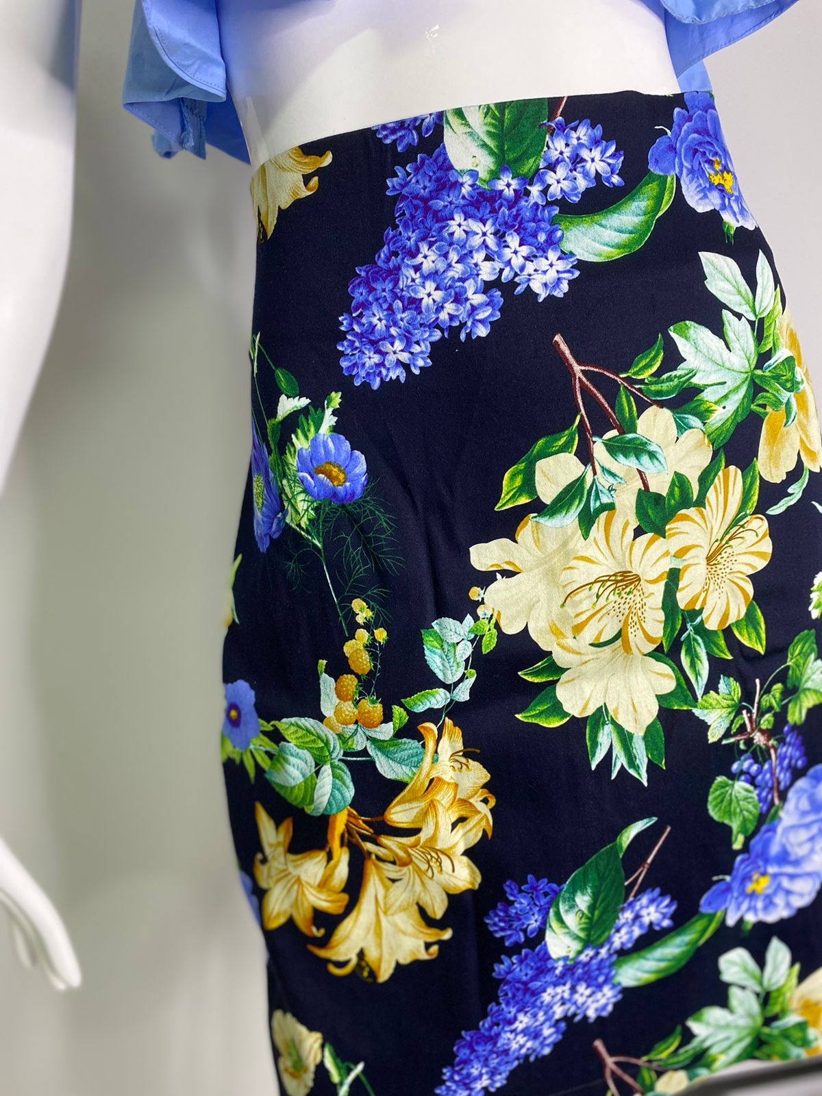 Floral Midi Skirt Blue Background 